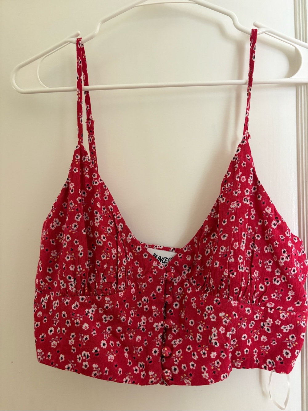 Princess Polly Red Floral Button-Front Crop Tank